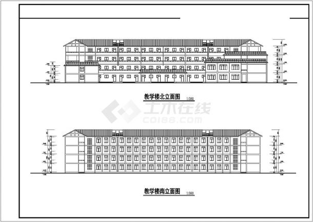 广州市某学校4600平米4层框架结构行政楼建筑设计CAD图纸-图二