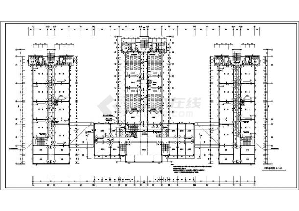 北京海淀区某高校1.8万平米框架结构教学楼平立剖面设计CAD图纸-图二