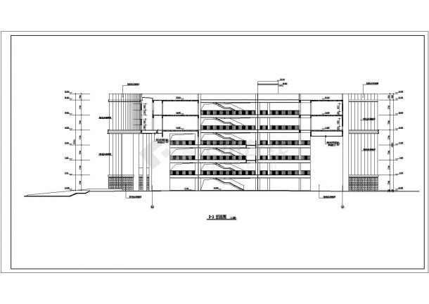 大同市某技术学院5100平米6层框架结构教学综合楼立剖面设计CAD图纸-图二