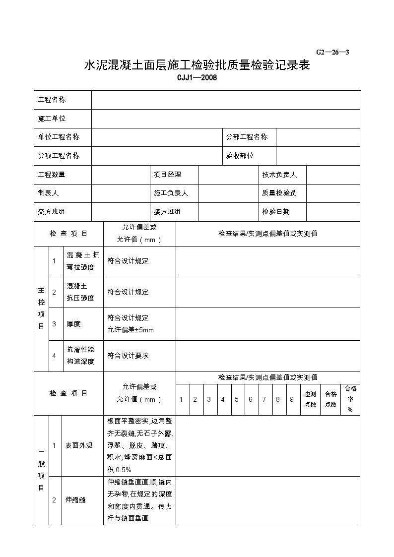 水泥混凝土面层施工检验批质量检验记录.doc-图一