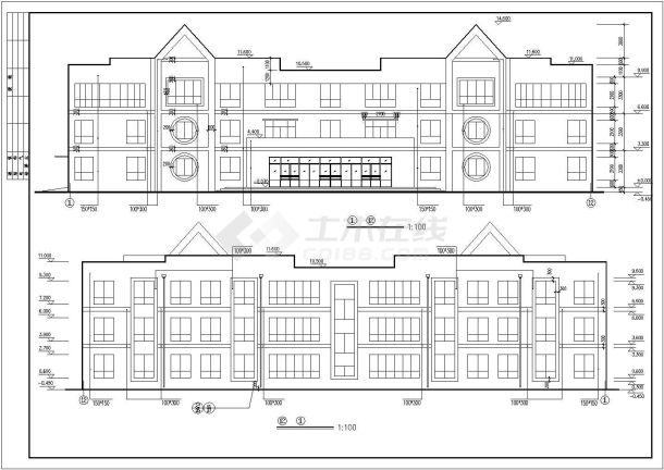 沈阳某小区1400平米3层框架社区幼儿园建筑设计CAD图纸-图二