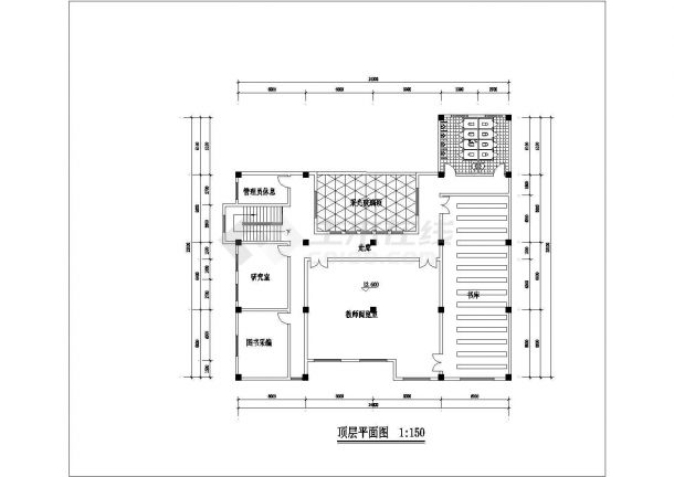 某实验中学1900平米3层框架结构图书科技楼平立剖面设计CAD图纸-图二
