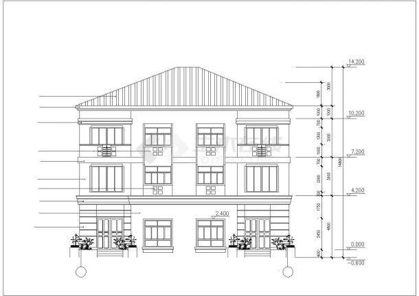 3层砖混结构双拼别墅建筑设计CAD图纸（每户250平米/含架空层）-图二