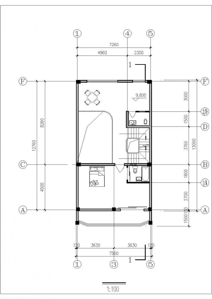 550平米五层砖混结构民居楼平立剖面设计CAD图纸（1层1户/含架空层）_图1