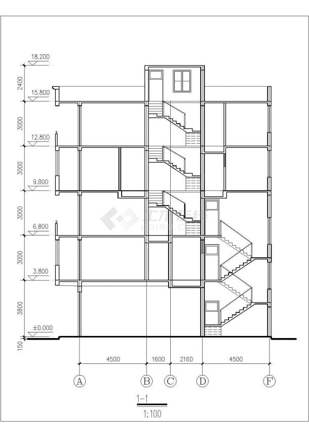550平米五层砖混结构民居楼平立剖面设计CAD图纸（1层1户/含架空层）-图二