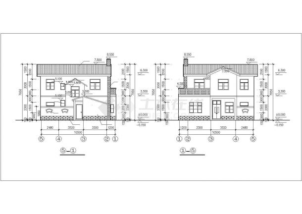 广州某别墅区240平米双层砖混结构单体别墅平立剖面设计CAD图纸-图一