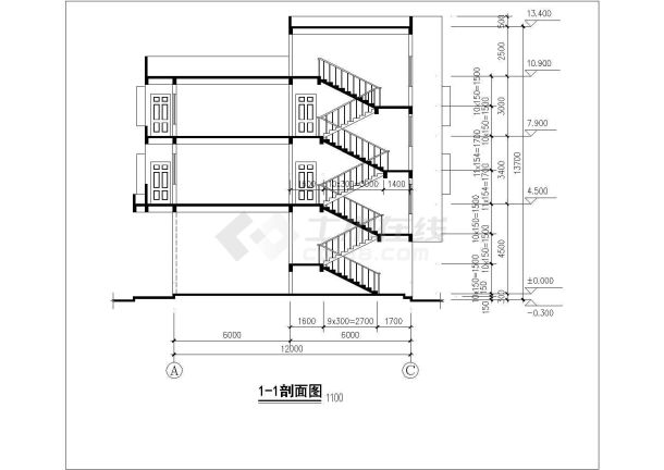 西安某城中村360平米3层砖混自建民居楼建筑设计CAD图纸（底层商铺）-图二