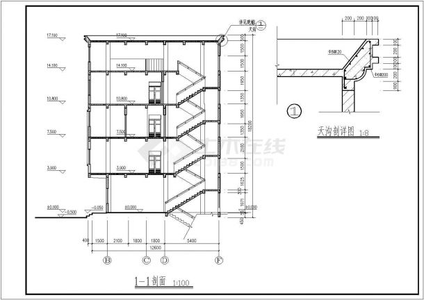 850平米4层框架结构简约型旅馆建筑设计CAD图纸（底层商铺）-图二