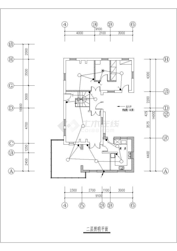 包头市某村镇220平米2层砖混乡村别墅电气系统设计CAD图纸-图一