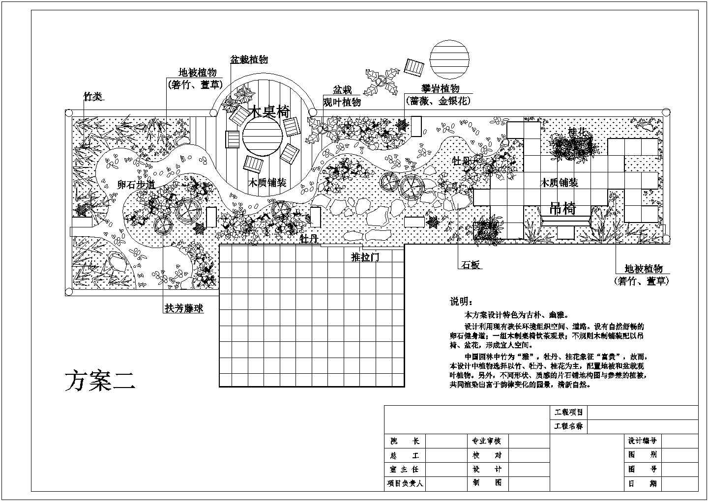 某城市小区建筑顶层庭院绿化设计施工CAD图纸