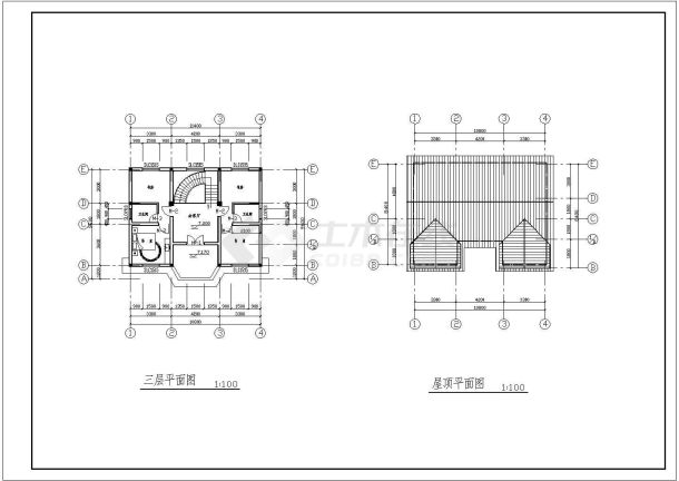 某三层框架结构别墅设计cad详细建筑施工图纸-图二