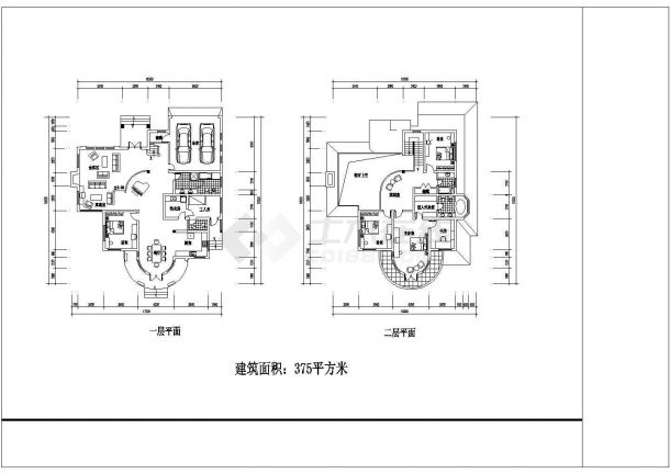 某建筑面积394平米二层框架结构别墅设计cad建筑方案图-图二
