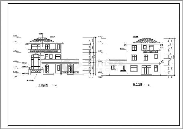 某三层砖混结构新农村别墅设计cad详细建筑施工图（含2套设计）-图二