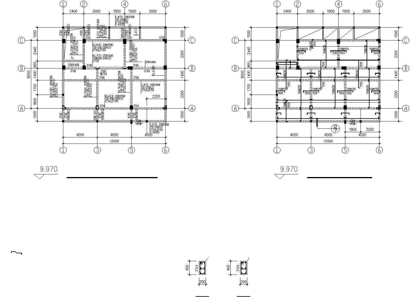 沧州某小区380平米左右4层框混结构单体别墅全套结构设计CAD图纸