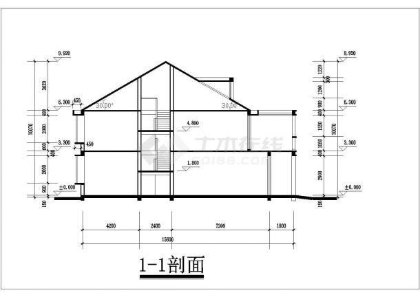 2层框混结构双拼式别墅平立剖面设计CAD图纸（每户230平米）-图一
