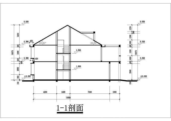 2层框混结构双拼式别墅平立剖面设计CAD图纸（每户230平米）_图1