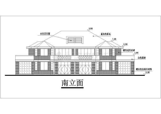 2层框混结构双拼式别墅平立剖面设计CAD图纸（每户230平米）-图二