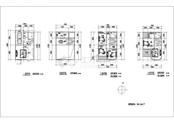 某三层框架结构欧式风格别墅建筑设计cad全套施工图-图一