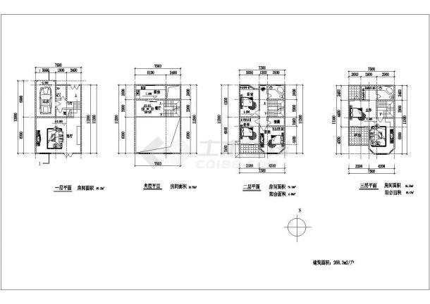 某三层框架结构欧式风格别墅建筑设计cad全套施工图-图二