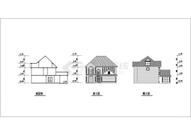 某三层框混结构简欧风格私家别墅设计cad建筑施工图纸-图一