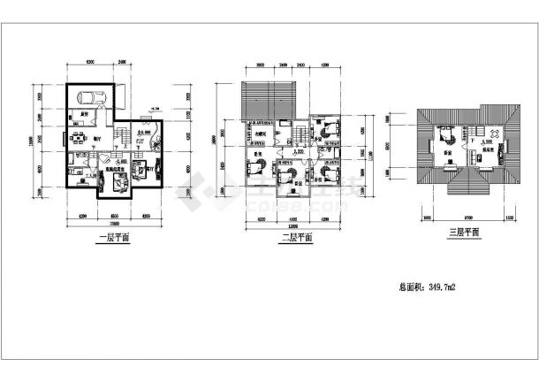 某三层框混结构简欧风格私家别墅设计cad建筑施工图纸-图二