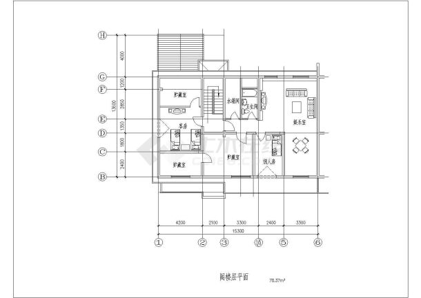 某二层框架结构连体别墅设计cad平面方案图-图二