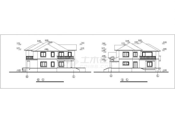 漯河市某村镇337平米2层框混结构乡村别墅平立剖面设计CAD图纸-图二
