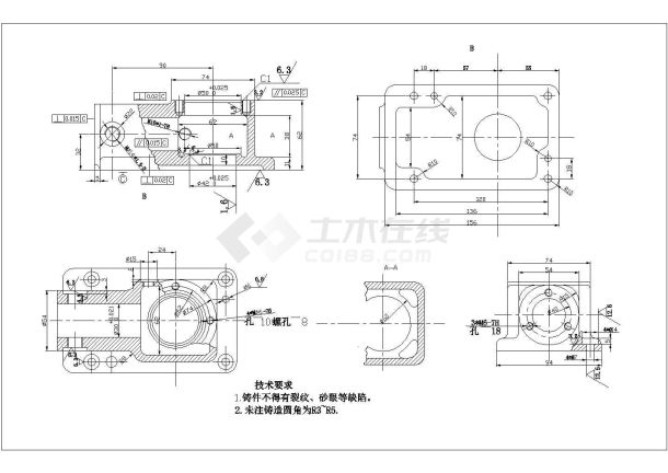 典型齿轮油泵泵体设计cad施工大样图（含技术要求）-图一