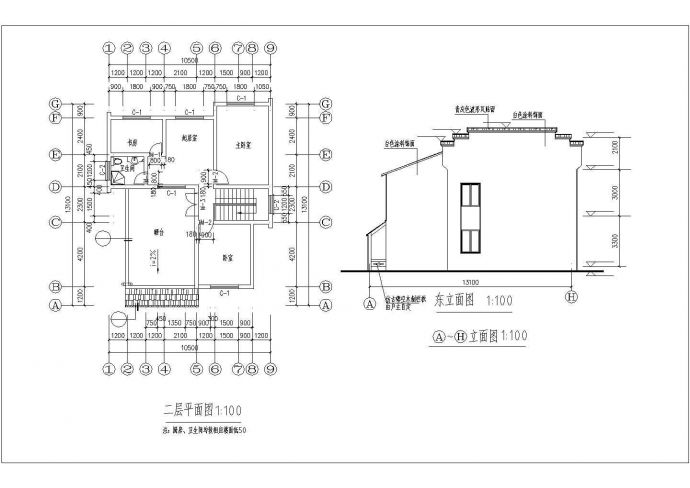黄冈市某村镇213平米2层砖混结构单体别墅建筑设计CAD图纸_图1