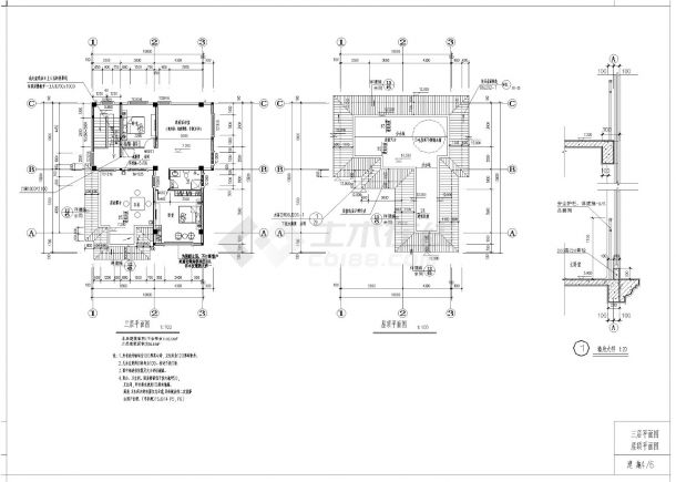 359平方米三层独栋别墅建筑全套施工cad图纸，含效果图-图一