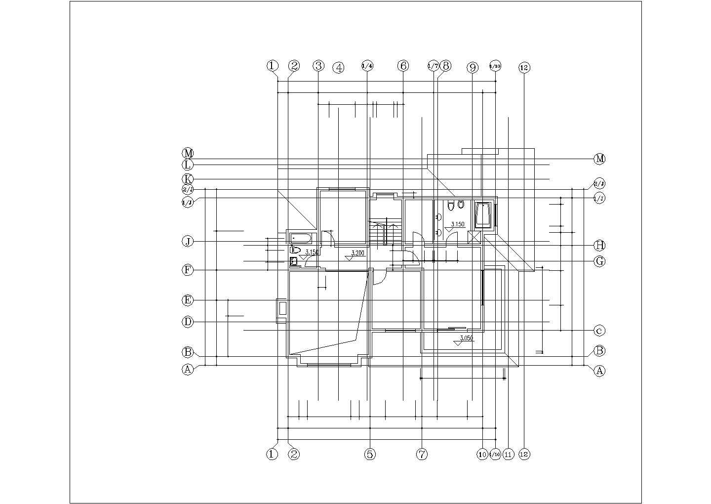 独栋高档别墅户型施工CAD方案详图