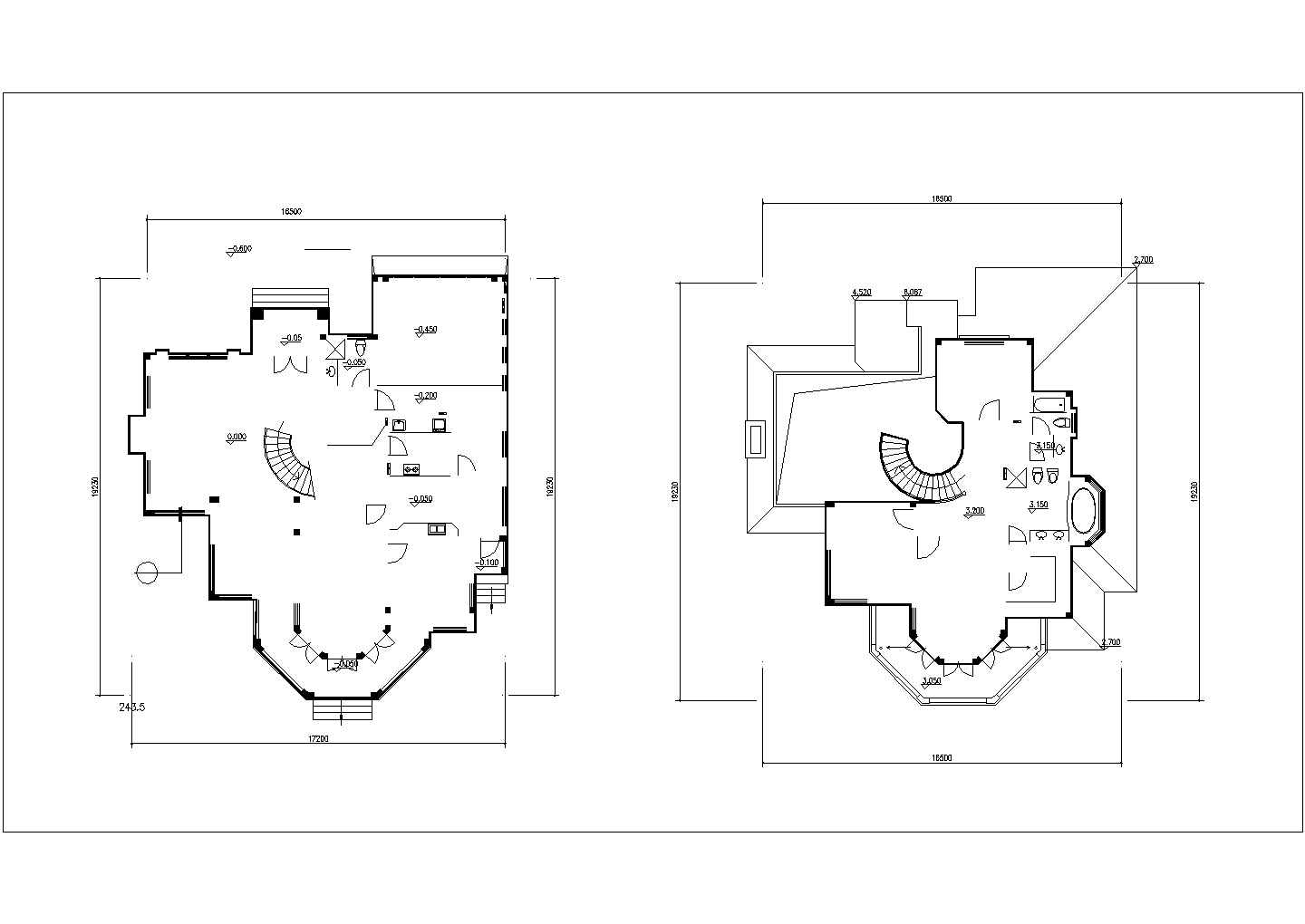独栋豪华别墅户型CAD施工图