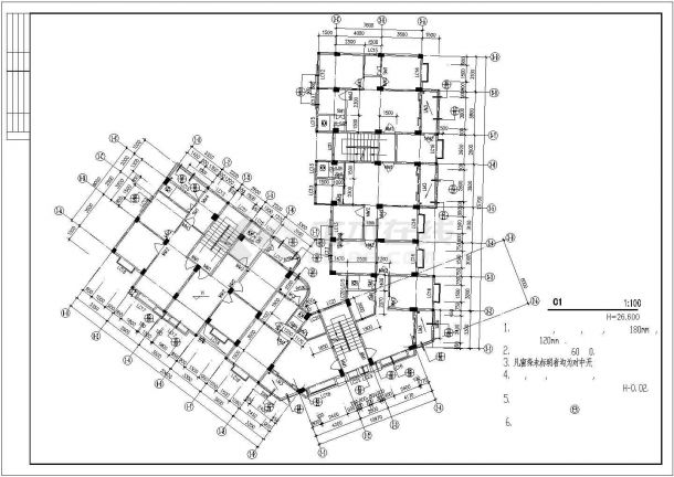 新城市住宅区高层住宅建筑施工CAD图-图二