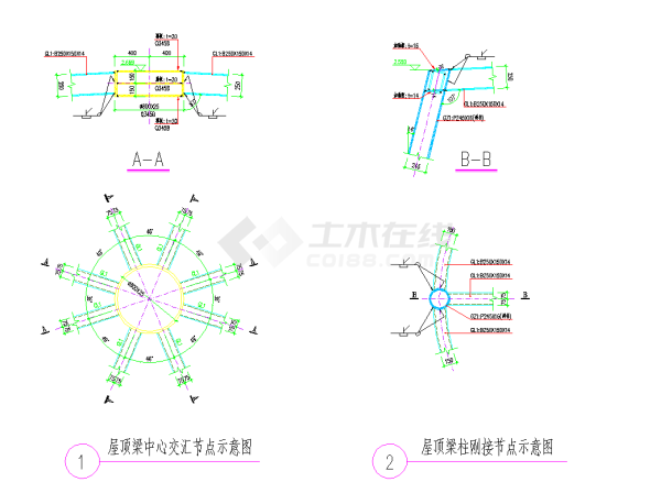 某地产业基地六个固定摊位结构图CAD图纸-图一