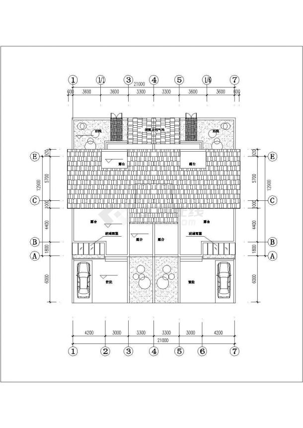 占地190平米3层框混结构双拼别墅平立剖面设计CAD图纸-图一