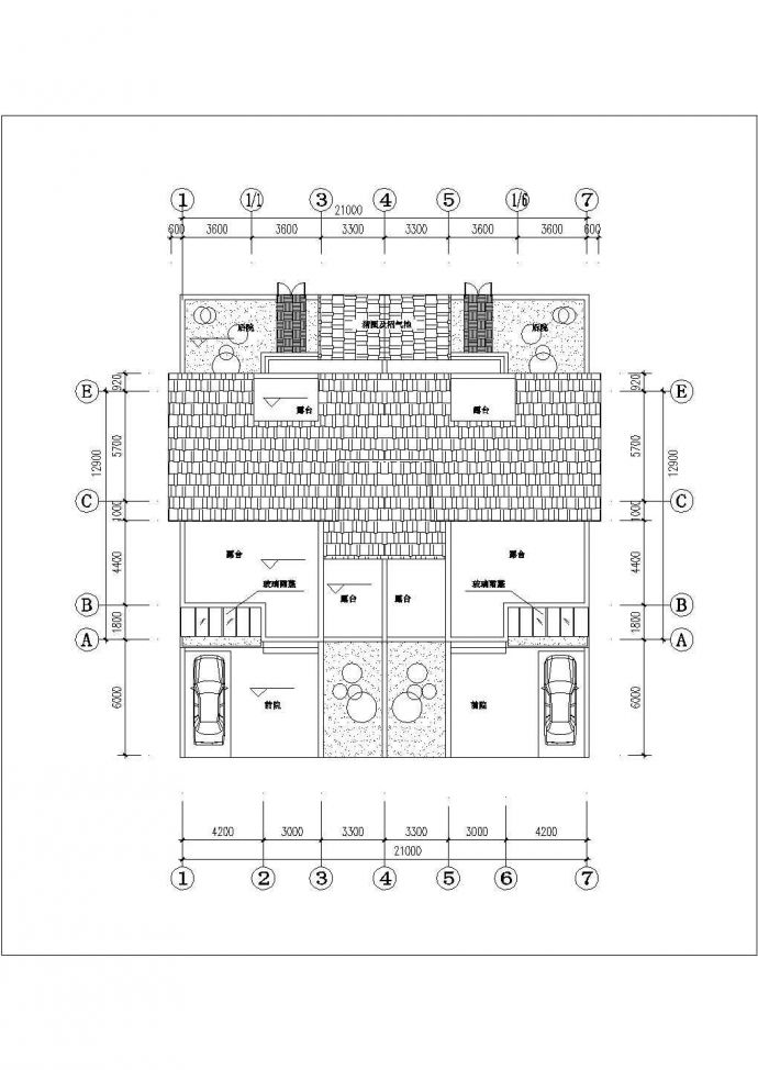 占地190平米3层框混结构双拼别墅平立剖面设计CAD图纸_图1
