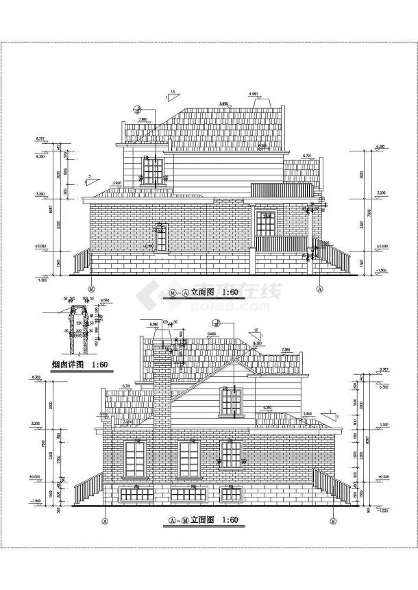 260平米2层框混结构乡村别墅平立剖面设计CAD图纸（含地下室）-图二