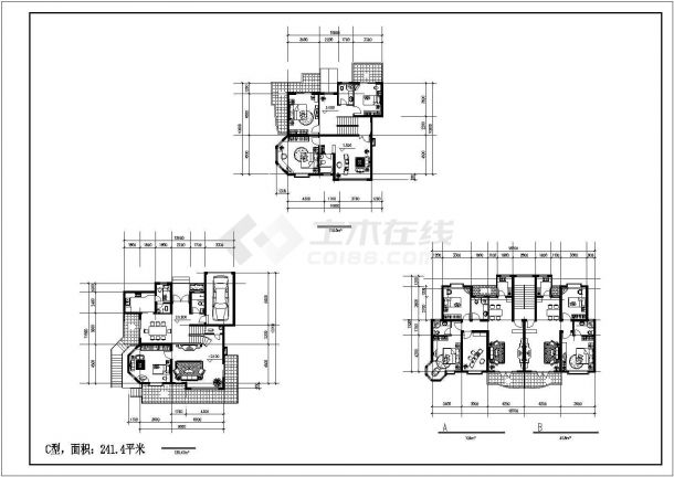 200平米左右2-3层混合结构单体别墅平面设计CAD图纸（9套方案）-图二