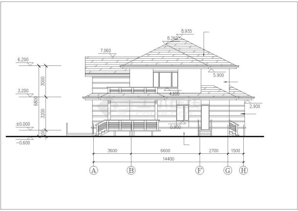 许昌市某现代化村镇282平米2层框混结构单体别墅平立面设计CAD图纸-图二
