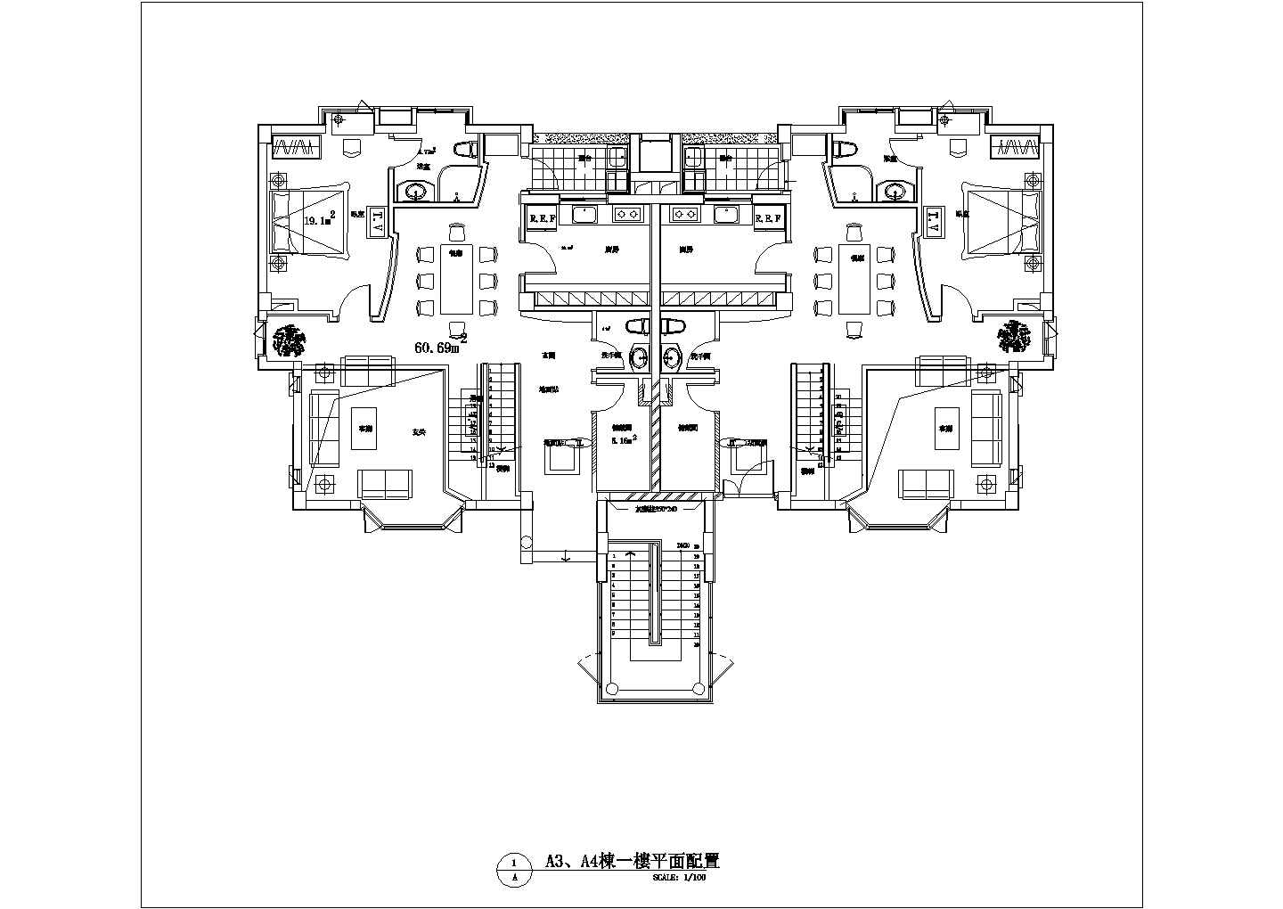 高档别墅户型CAD施工平面布置图