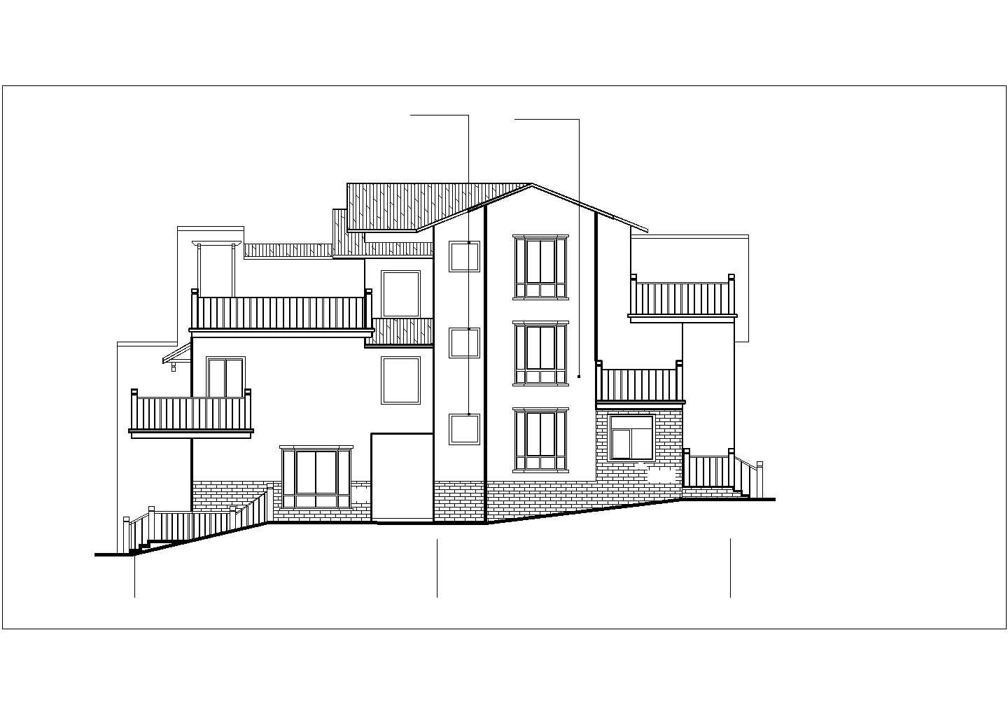 3层框混结构双拼式别墅全套建筑设计CAD图纸（每户310平米）
