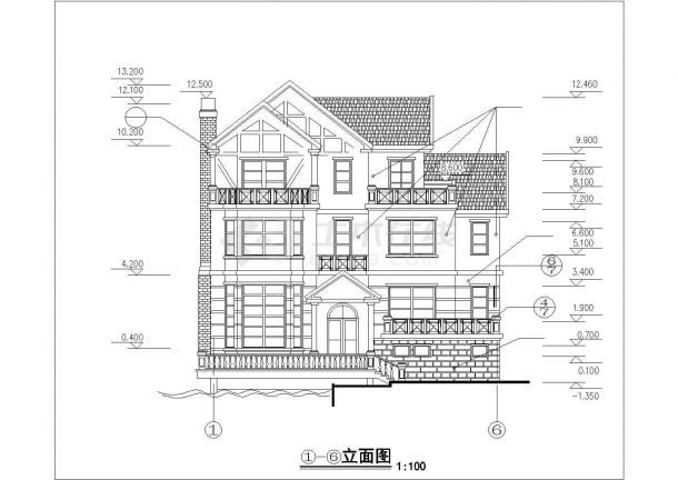 380平米3层框混结构单体别墅建筑设计CAD图纸（含夹层）-图一