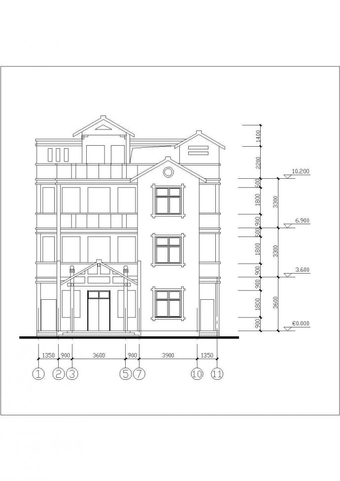 锦州市某村庄510平米4层框混结构单体别墅平立面设计CAD图纸_图1