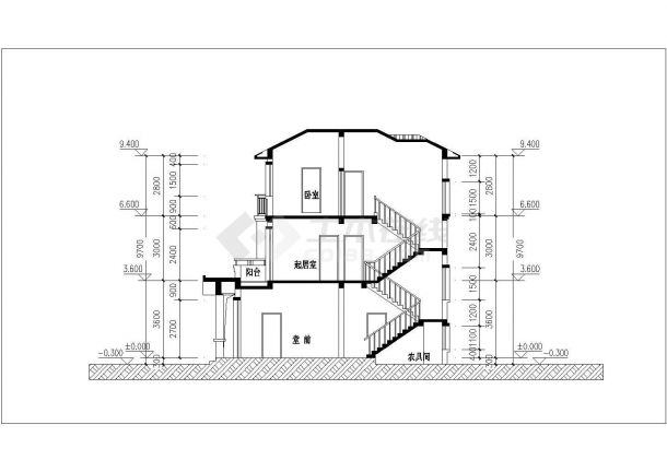 占地90平米3层砖混结构乡村单体别墅全套建筑设计CAD图纸-图一