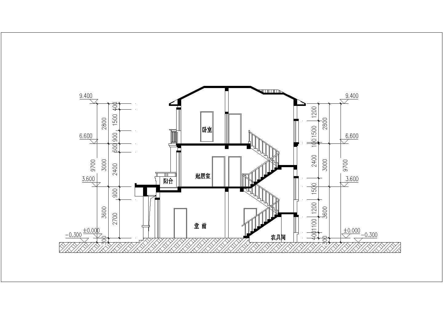 占地90平米3层砖混结构乡村单体别墅全套建筑设计CAD图纸