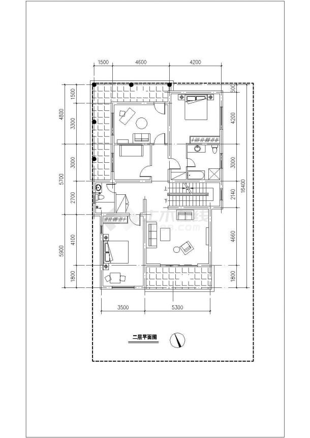 470平米3层框架结构单体别墅平面设计CAD图纸（含效果图）-图二