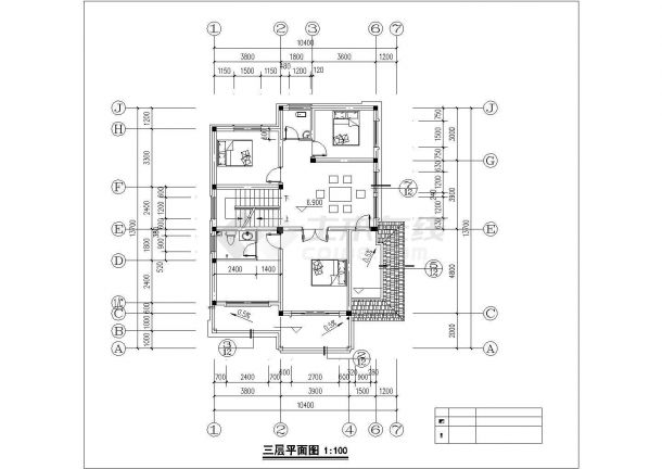 镇江某乡村占地125平米3层混合结构单体别墅建筑设计CAD图纸-图二