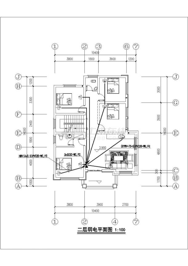 南昌市新民村3层混合结构单体别墅电气系统设计CAD图纸-图二