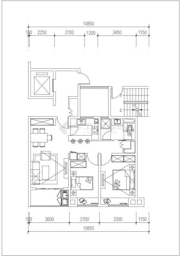 某小区居民建筑标准化户型设计施工CAD图纸-图二