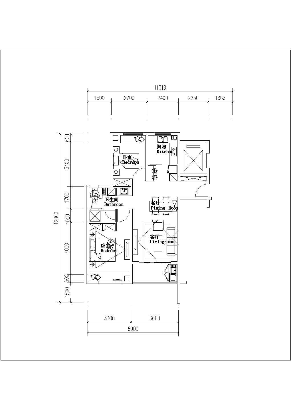 某小区居民建筑标准化户型设计施工CAD图纸